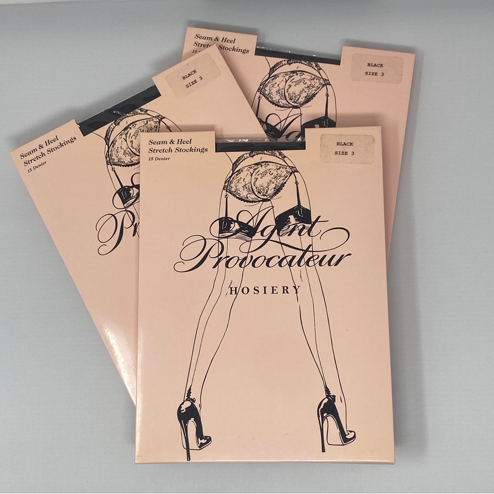 Pack of 3 Agent Provocateur Seam & Heel Stretch Black Stockings Size 3 N…